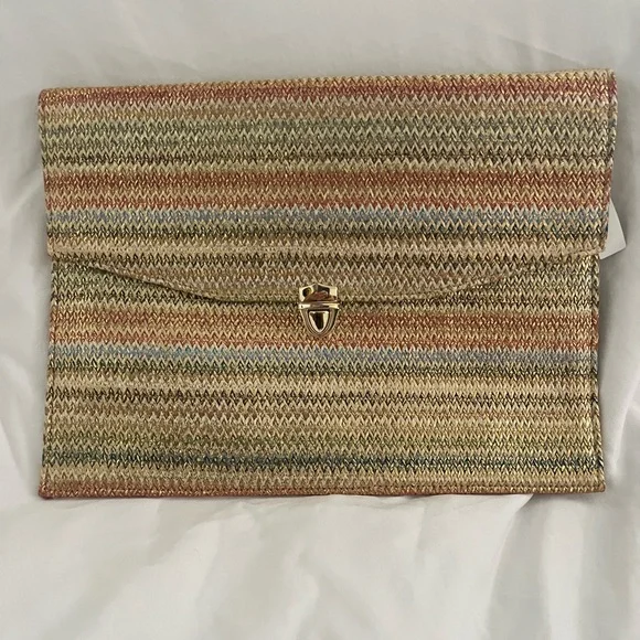 Multicolor Woven Clutch with Gold Clasp - Picture 1 of 3